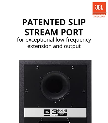 blucoil JBL Professional 306P MkII Next-Generation 6" 2-Way Powered Studio Monitor (Single) Bundle 10-FT Balanced XLR Cable, 5-Pack of Reusable Cable Ties, and 2-Pack of Acoustic Isolation Pads