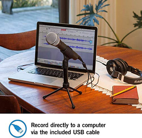 Samson Q2U USB/XLR Dynamic Microphone for Recording and Podcasting Bundle with SR350 Over-Ear Headphones, Blucoil 1080p USB Webcam, Boom Arm Plus Pop Filter, 6" Ring Light, and USB-A Mini Hub