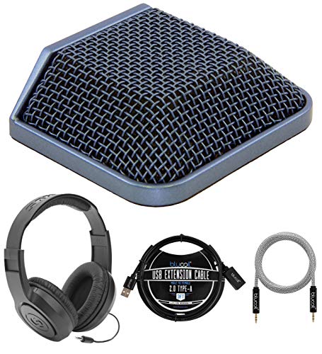 MXL AC-44 USB Condenser Microphone - Compatible with Windows and Mac (Blue) Bundle with Blucoil 3-FT USB 2.0 Type-A Extension Cable, 5-FT Audio Aux Cable, and Samson SR350 Over-Ear Stereo Headphones