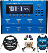 BOSS SY-1000 Guitar Synthesizer Bundle with Blucoil 10-FT Straight Instrument Cable (1/4in), 5-FT MIDI Cable, 2-Pack of Pedal Patch Cables, and 4x Guitar Picks