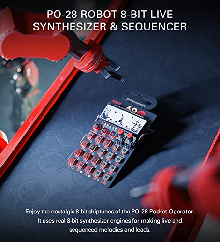 teen age engineering Pocket Operator PO-28 Robot Live Performance Synthesizer and Sequencer Bundle with PO-14 Sub Bass Synthesizer, Blucoil 4 AAA Batteries, and 3-Pack of 7" Audio AUX Cables