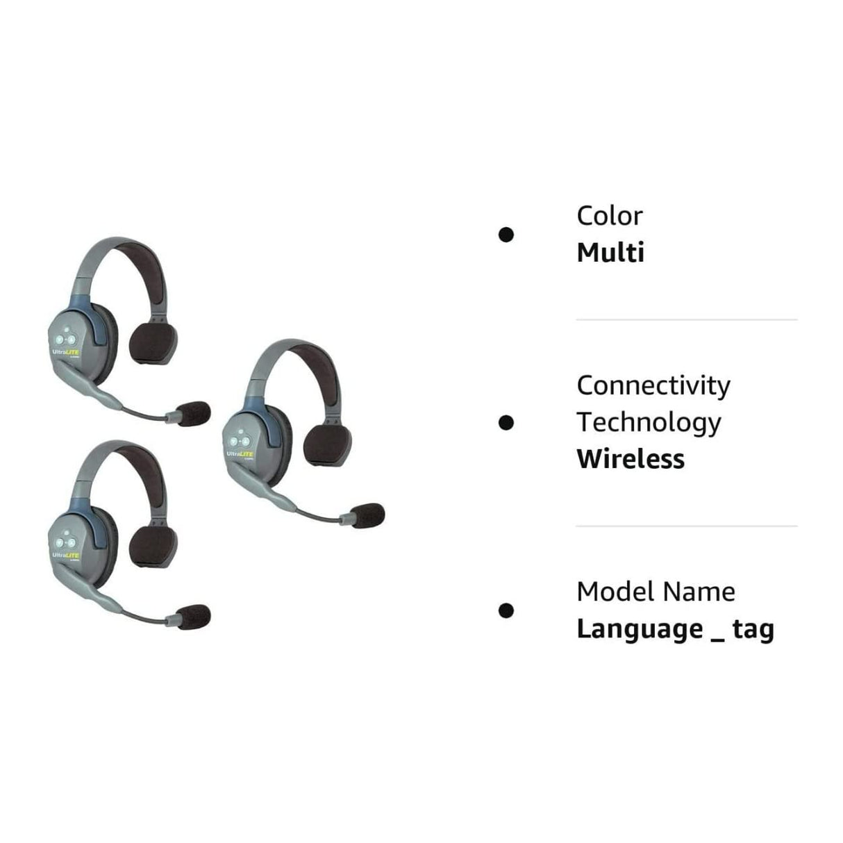 EARTEC UL3S UltraLITE Full Duplex Wireless Headset Communication for 3 Users - 3 Single Ear Headsets