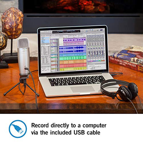 Samson C01U Pro USB Studio Condenser Microphone with 3.5mm Zero Latency Monitoring Jack for iPad, Mac, Windows Bundle with Blucoil 3-FT USB 2.0 Type-A Extension Cable, and Boom Arm Plus Pop Filter