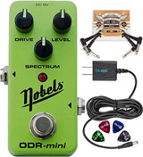 Nobels ODR-Mini Overdrive Pedal Bundle with Blucoil Slim 9V Power Supply AC Adapter, 2-Pack of Pedal Patch Cables, and 4-Pack of Celluloid Guitar Picks