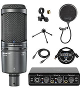 blucoil Audio Technica AT2020USB+ Cardioid Condenser USB Microphone, with Built-in Headphone Jack Bundle Portable USB Audio Interface for Windows and Mac, 3' USB Extension Cable, and Pop Filter