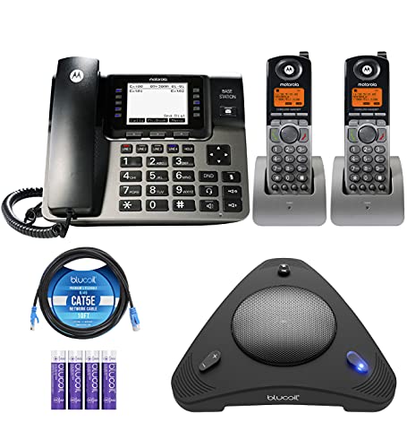 Motorola ML1002H DECT 6.0 Expandable 1 to 4 Lines Business Phone System with Voicemail, Digital Receptionist Bundle with Blucoil 4 AAA Batteries, 10' Cat5 Cable, and USB Conference Speakerphone