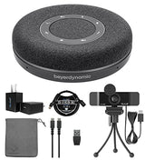 blucoil beyerdynamic Space Personal Bluetooth/USB Speakerphone (Charcoal) for Smartphone, Laptop Bundle 1080p USB Webcam, 3-FT USB 2.0 Type-A Extension Cable, and USB Wall Adapter