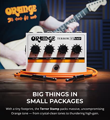 Orange Amps Terror Stamp 20W Hybrid Valve Solid State Guitar Amplifier Bundle with Blucoil 10' Straight Instrument Cable (1/4"), 2-Pack of Pedal Patch Cables, and 4-Pack of Celluloid Guitar Picks