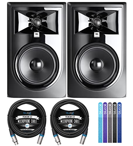 blucoil J BL Professional 306P MkII Next-Generation 6" 2-Way Powered Studio Monitors (2-Pack) Bundle 10-FT Balanced XLR Cables (2-Pack), and Reusable Cable Ties (5-Pack)