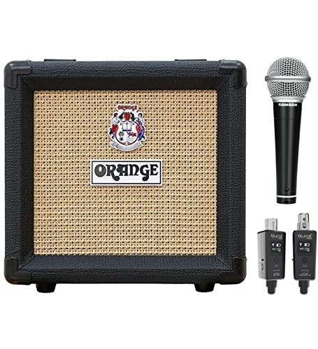 Orange Amps PPC108 1x8 Closed Back Speaker Cabinet, Black Bundle with Blucoil Wireless Mic System, and Samson R21S Dynamic Microphone