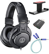 Audio-Technica ATH-M30x Professional Studio Monitor Headphones (Black) Bundle with Blucoil Aluminum Dual Suspension Headphone Hanger, USB Audio Adapter, and Y Splitter for Audio, Mic