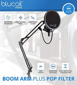 MXL 990/991 Large and Small Diaphragm Condenser Microphone Bundle with Blucoil 2-Pack of 10' XLR Cables, and Boom Arm Plus Pop Filter - for Vocals, Acoustic Guitars, and Drum Overheads