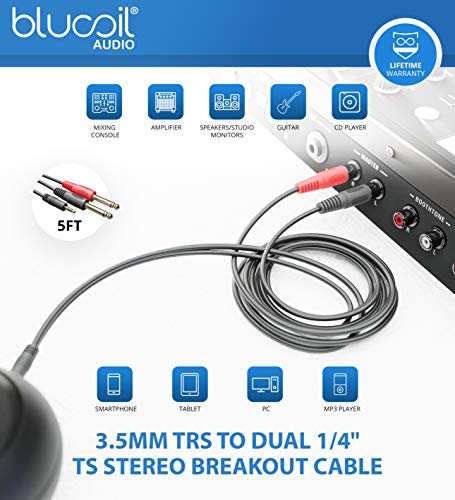 PreSonus Eris E5 2-Way 5.25" Near Field Studio Monitors (Pair) Bundle with Blucoil 2X Isolation Pads, 4X 12 Acoustic Wedges, and 5-FT 3.5mm TRS to Dual 1/4" TS Stereo Breakout Cable