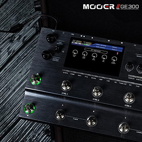 MOOER GE300 Amp Modelling Processor Synth Pedal Guitar Multi Effects Bundle with Blucoil 10' Straight Instrument Cable (1/4"), 2x 10' XLR Cables, 2x 5' FT MIDI Cables, and 2x Patch Cables