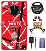 MXR EVH90 Phase 90 Pedal Bundle with Blucoil 9V AC Adapter, 10' Straight Instrument Cable (1/4"), 2-Pack of Pedal Patch Cables, 4-Pack of Celluloid Guitar Picks, and 5-Pack of Reusable Cable Ties