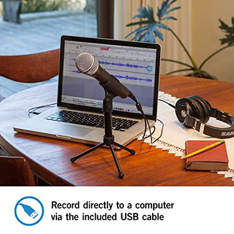 Samson Q2U USB/XLR Dynamic Microphone for Recording and Podcasting Bundle with Blucoil 20-FT Balanced XLR Cable, Pop Filter, Adjustable Mic Stand, and 4-Pack of 12 Acoustic Wedges