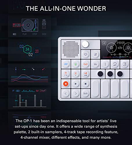 teenage engineering OP-1 Portable Synthesizer, Sampler, and Controller Bundle with Audio Technica ATH-M20x Monitor Headphones, Blucoil USB Wall Adapter, 3' USB Extension Cable, and 3x 7" Aux Cables