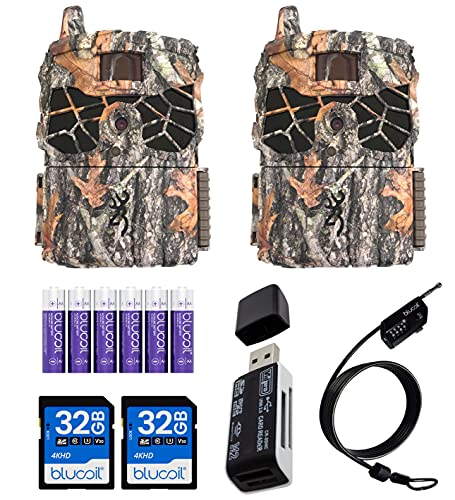 Browning BTC-4G-RLDC Defender Wireless Cellular Trail Camera for Outdoors - AT&T, Verizon (2-Pack) Bundle with Blucoil 32GB SDHC Cards (2-Pack), 6.5' Cable Lock, 6 AA Batteries, and VidPro Card Reader