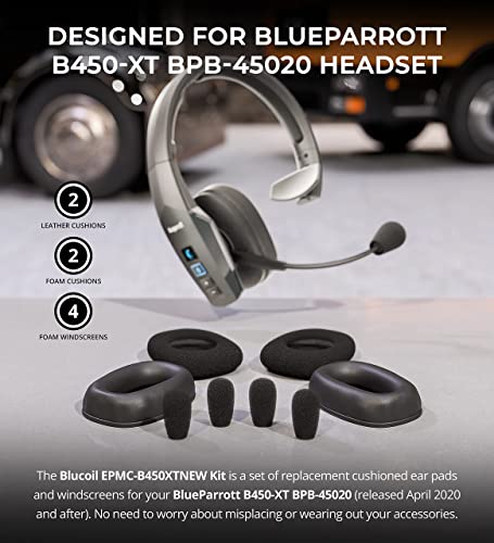 blucoil BlueParrott B450-XT Noise Cancelling Bluetooth Headsets - Updated Design for iOS Android (2-Pack) Bundle Headphone Carrying Cases (2-Pack), and Replacement Windscreens & Ear Pads (2-Pack)