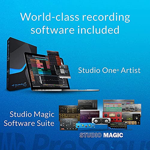 Studio 24c 2x2, 192 kHz, USB Audio Interface with Studio One Artist Bundle with Blucoil Cardioid Condenser Studio XLR Microphone, Pop Filter, 10-FT Balanced XLR Cable, and 5x Cable Ties