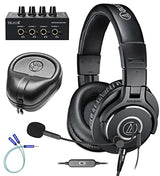 blucoil Audio Technica ATH-M40x Professional Studio Monitor Headphone Black Bundle with Audio ModMic USB Noise-Cancelling Microphone, Y Splitter Cable, Headphone Amp, and Slappa Headphone Case