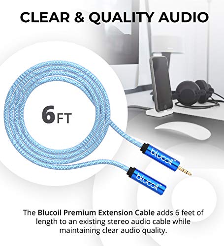 blucoil 6-Foot Premium Extension Cable with Stereo 3.5mm Male to Female Connectors for Phones, Computers, MP3 Players, Portable Amps, Stereo Equipment, and More