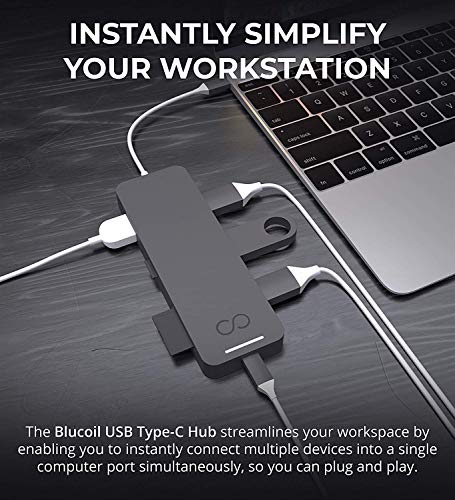 Blucoil USB Type-C Hub 7-in-1 USB C Adapter(Grey/Silver)