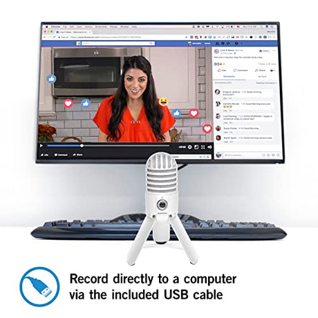 Samson Meteor Mic USB Studio Condenser Microphone (White) for Podcast, Voiceover, Web Conference on Windows, Mac, IOS Bundle with Blucoil 3' USB Extension Cable, and 6" Dimmable Selfie Ring Light