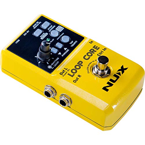 NUX Loop Core Looper Effects Pedal with Tap Tempo Bundle with Blucoil Slim 9V 670ma Power Supply AC Adapter, 2-Pack of Pedal Patch Cables, and 4-Pack of Celluloid Guitar Picks