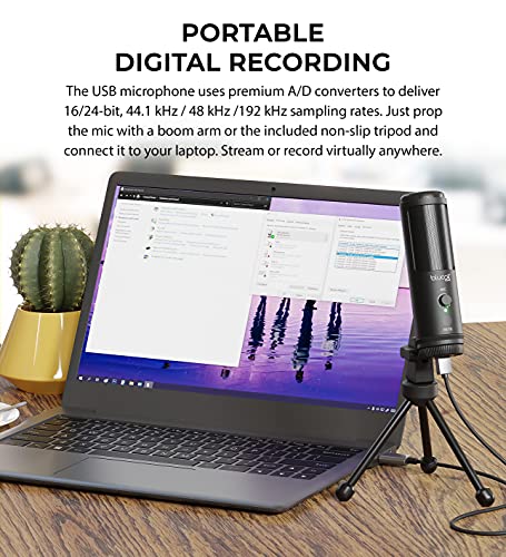 blucoil USB Cardioid Condenser Microphone with Built-in Headphone Jack, Volume Control, Mute Button for Windows, Mac, Linux, and Chrome Bundle with 1080p USB Webcam, 6" Ring Light, and USB-A Mini Hub