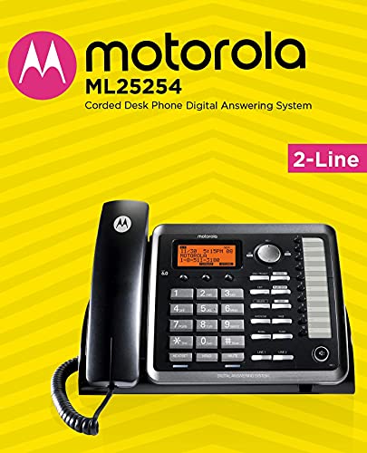 Motorola ML25254 DECT 6.0 Expandable Corded 2-line Business Phone with Caller ID & Answering Machine, Black Bundle with Blucoil 4 AAA Batteries, 10' Cat5e Cable, and USB Conference Speakerphone