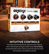 Orange Amps Terror Stamp 20W Hybrid Valve Solid State Guitar Amplifier Bundle with Blucoil 10' Straight Instrument Cable (1/4"), 2-Pack of Pedal Patch Cables, and 4-Pack of Celluloid Guitar Picks