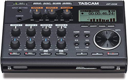 TASCAM DP-006 6-Track Digital Pocketstudio Multi-Track Audio Recorder Bundle with Blucoil 5V 1A Power Supply with US Plug AC Adapter, 16GB SDHC Memory Card, and 10' Straight Instrument Cable (1/4")