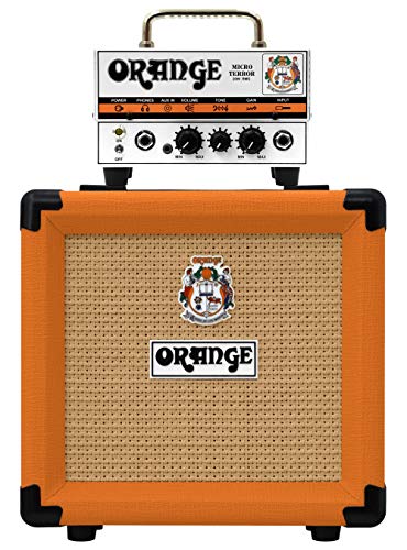 Orange Amps Micro Terror 20W Guitar Amplifier Head Bundle with PPC108 Cabinet, Blucoil 10' Straight Instrument Cable (1/4"), 5-FT Audio Aux Cable, 2X Patch Cables, and 4X Guitar Picks