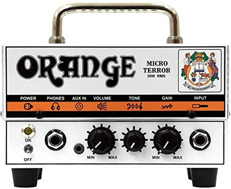 Orange Amps Micro Terror 20W Guitar Amplifier Head Bundle with Vinyl Travel Bag, Blucoil 10-FT Straight Instrument Cable (1/4in), 5-FT Audio Aux Cable, and 2-Pack of Pedal Patch Cables