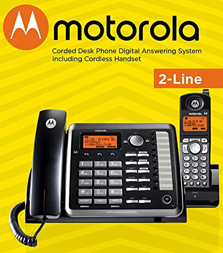 Moto rola ML25255 DECT 6.0 Expandable Corded/Cordless 2-line Business Phone with Caller ID & Answering Machine Bundle with Blucoil 4 AAA Batteries, 10' Cat5e Cable, and USB Conference Speakerphone
