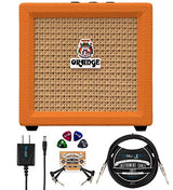 Orange Amps Crush Mini 3W Guitar Combo Amplifier Bundle with Blucoil Slim 9V Power Supply AC Adapter, 10' Straight Instrument Cable (1/4"), 2-Pack of Pedal Patch Cables, and 4x Guitar Picks