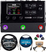 Line6 HX Stomp Multi-Effects Pedal Bundle with Blucoil 10-FT Straight Instrument Cable (1/4in), 5-FT MIDI Cable, 2-Pack of Pedal Patch Cables, and 4-Pack of Celluloid Guitar Picks