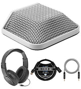 MXL AC-44 USB Condenser Microphone - Compatible with Windows and Mac (White) Bundle with Blucoil 3-FT USB 2.0 Type-A Extension Cable, 5-FT Audio Aux Cable, and Samson SR350 Over-Ear Stereo Headphones