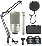 MXL 990/991 Large and Small Diaphragm Condenser Microphone Bundle with Blucoil 2-Pack of 10' XLR Cables, and Boom Arm Plus Pop Filter - for Vocals, Acoustic Guitars, and Drum Overheads