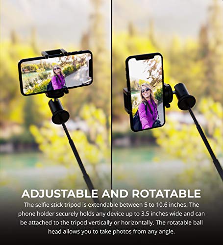 Blucoil Extendable Selfie Stick with Bluetooth Remote Control, 33-FT Wireless Range, Water Resistant Tripod Stand, and 360° Rotatable Ball Head for Android and iOS Devices