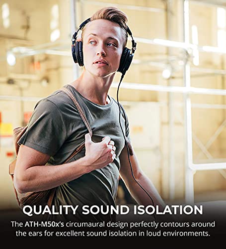 blucoil Audio Technica ATH-M50x Professional Studio Monitor Headphones, Black Bundle with Audio ModMic USB Attachable Noise-Cancelling Microphone with Mute Switch Y Splitter Cable