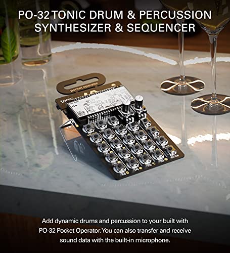 teen age engineering PO-32 Pocket Operator Tonic Drum Synth Bundle with Samson SR350 Over-Ear Stereo Headphones, Blucoil 3-Pack of 7" Audio Aux Cables, and 4 AAA Batteries