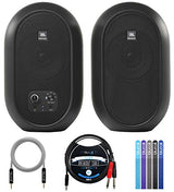 JBL Professional 1 Series 104-BT Compact Reference Monitors with Bluetooth (Pair) Bundle with Blucoil 5-FT 3.5mm TRS to Dual 1/4" TS Male Audio Cable, 5-FT Audio Cable and 5X of Reusable Cable Ties