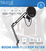 Samson C02 Pencil Condenser Microphone Pair for Vocals, Acoustic Guitars, Pianos, Overhead Drums, Hi Hats Bundle with Blucoil 2-Pack of 10-FT Balanced XLR Cables, and Boom Arm Plus Pop Filter