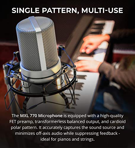 MXL 770 Cardioid Condenser Microphone Recording Vocals, Pianos, Guitars, and String Instruments Bundle