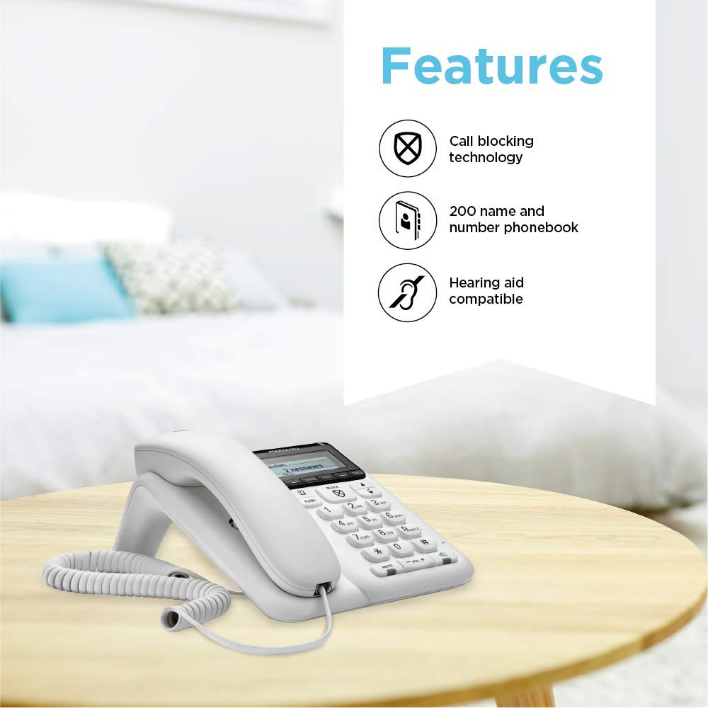 Motorola CT610 Corded Telephone with Answering Machine and Advanced Call Blocking, White,