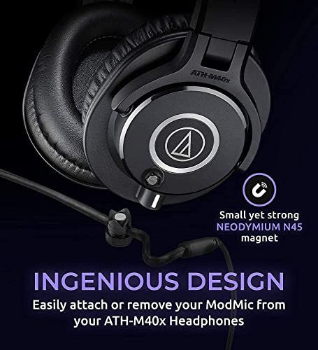 blucoil Audio Technica ATH-M40x Professional Studio Monitor Headphone Black Bundle with Audio ModMic USB Noise-Cancelling Microphone, Y Splitter Cable, Headphone Amp, and Slappa Headphone Case