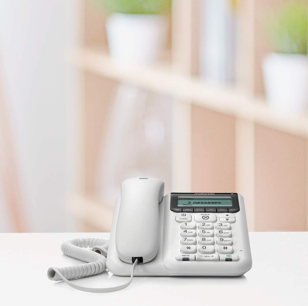 Motorola CT610 Corded Telephone with Answering Machine and Advanced Call Blocking, White,