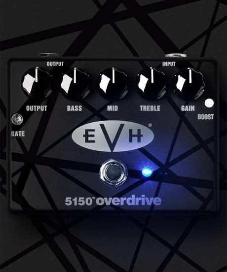 MXR EVH 5150 Overdrive Pedal with 3 Band EQ Bundle with Blucoil Slim 9V Power Supply AC Adapter, 2-Pack of Pedal Patch Cables, and 4-Pack of Celluloid Guitar Picks